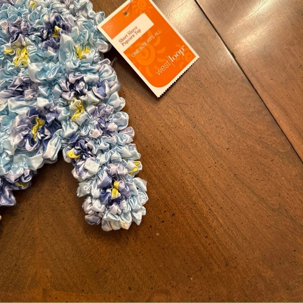Light Blue Floral Smocked Short-Sleeve Blouse - Picture 6 of 7